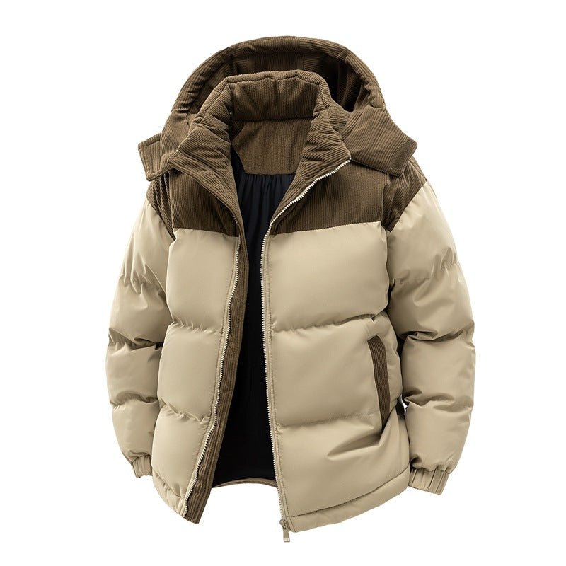 Men Winter Padded Coat With Color Block Design And Detachable Hood
