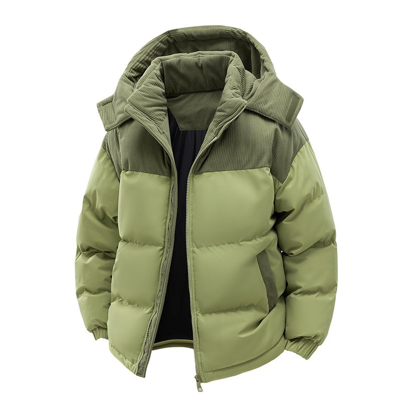 Men Winter Padded Coat With Color Block Design And Detachable Hood