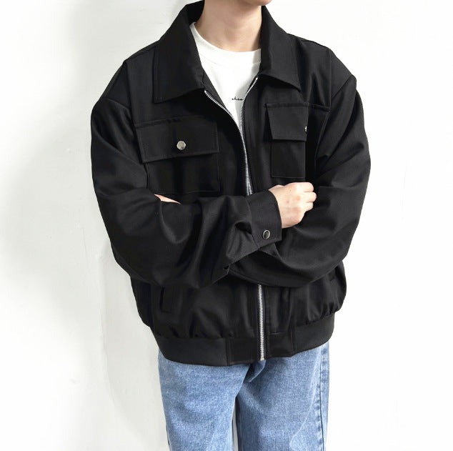 Men Winter Suit Jacket Loose Fit Solid Color Patch Pockets