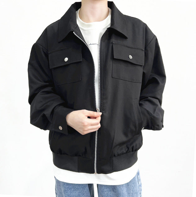 Men Winter Suit Jacket Loose Fit Solid Color Patch Pockets