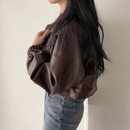 Women Spring Jacket Loose Fit Faux Leather Look